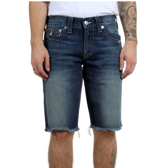 True Religion Men’s Ricky Straight Cut Off Shorts Size 31 Denim Skater Grunge - Picture 1 of 12